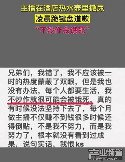 主播回应在酒店热水壶中撒尿 不炒作就很可能会被饿死