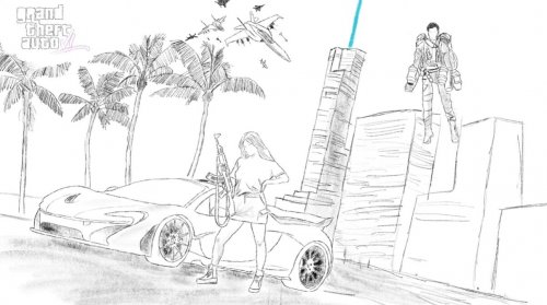 爆料者手绘《GTA6》相关内容 香车美女还有飞行器